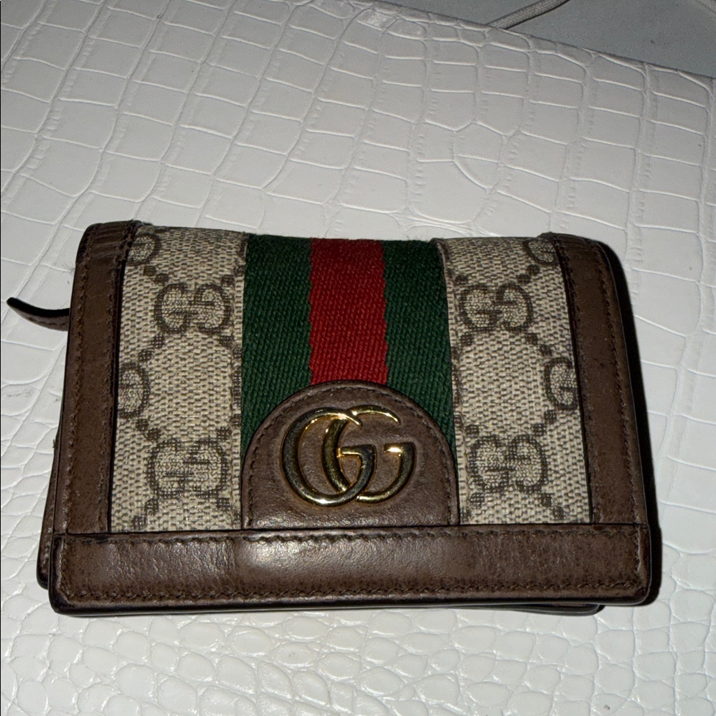 Gucci Beige And Brown Wallet With Red And Green Accent
